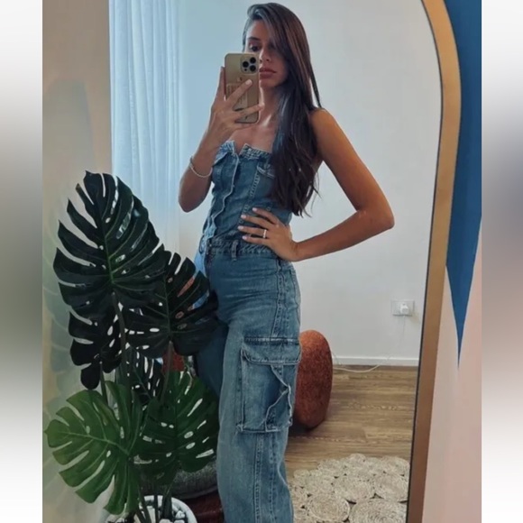 ZARA NWT WOMAN TRF DENIM CARGO JUMPSUIT BLUE | 8197/238 293/015 - Picture 3 of 11